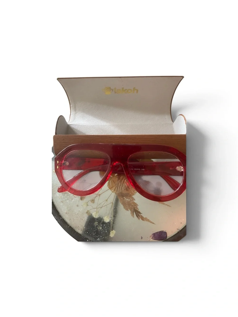 Lakoh Designer Gorgeous Red Oversized Premium Aviator Glasses with Clear lense